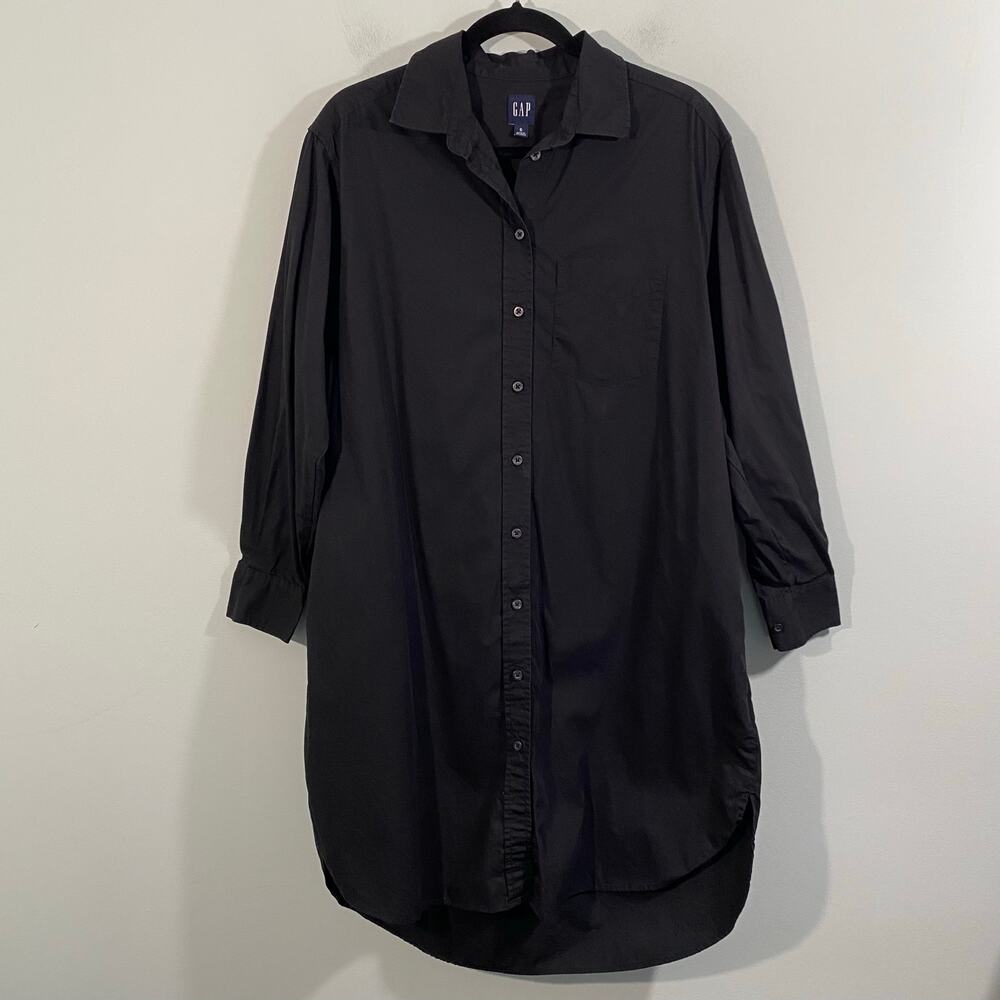 GAP Women Moonless Night Black Button Up Long Sleeve Oversized Shirt Dress Sz S